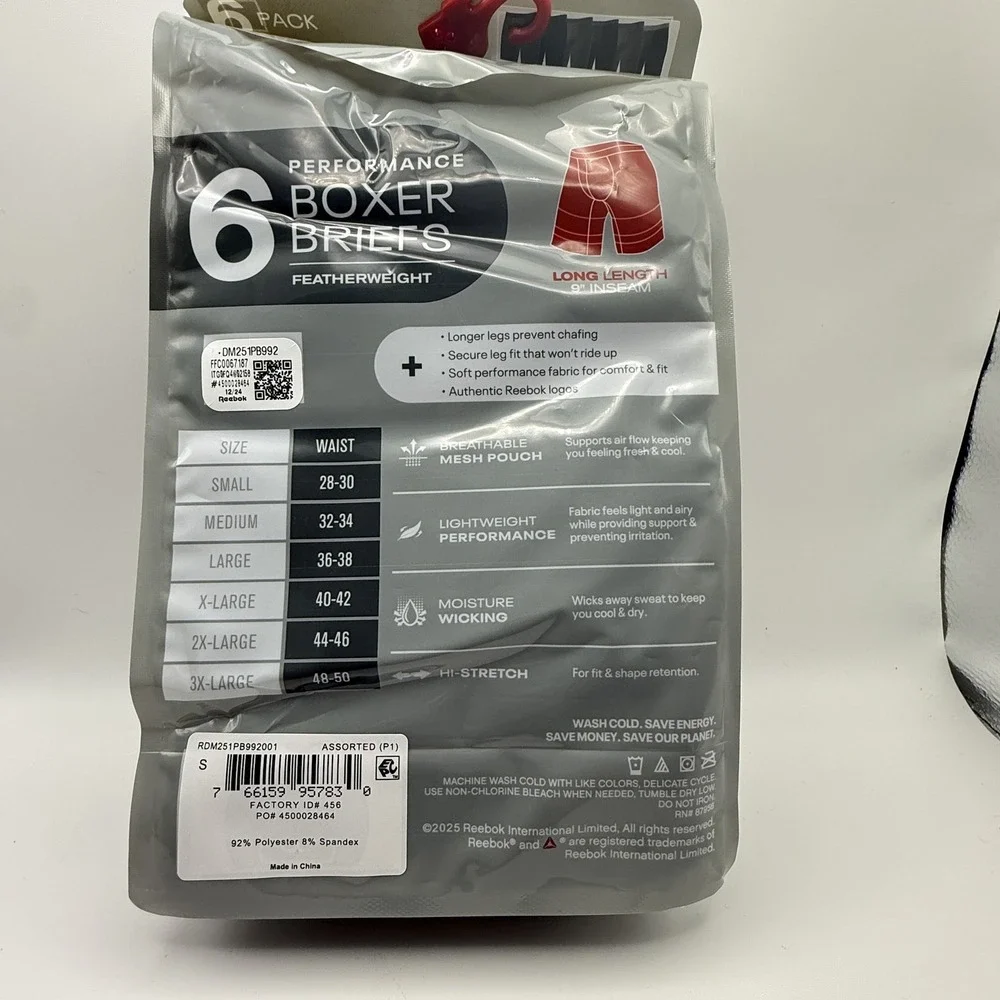 Reebok Men's Boxer Briefs 6-Pack Featherweight Size small‎ Length 9